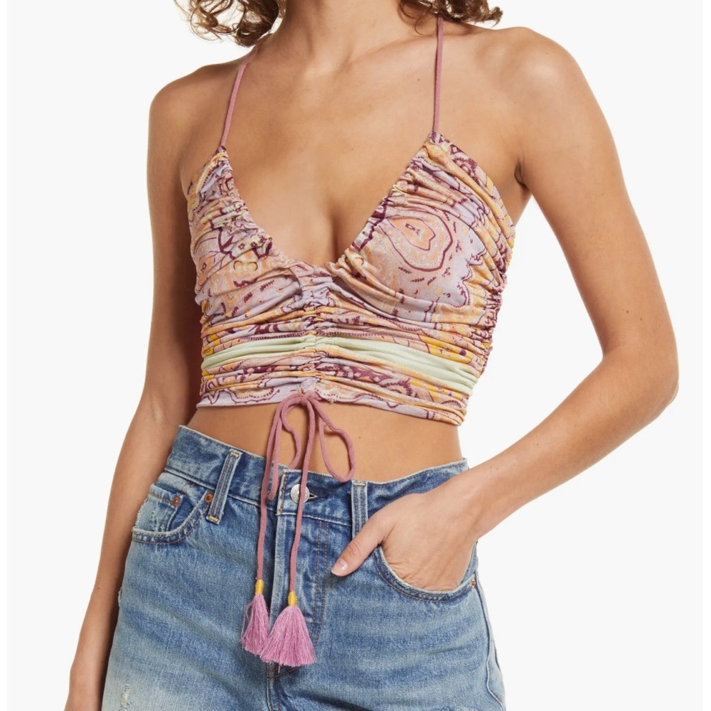 Free People Cocktail Queen Crop Top Ruched Halter Purple Pink Size Small NWT